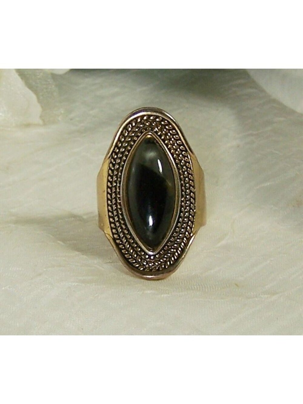 Artisan Designed Agate Bezel Set Long Knuckle Ring Size 7 1/2 Adjustable Band
